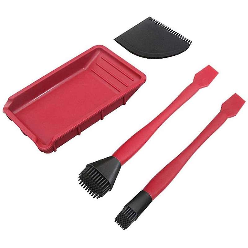 Silicone Wood Brush Kit 4 Pieces Woodworking with Silicone Brush and Tray for Floor Corner Bathroom