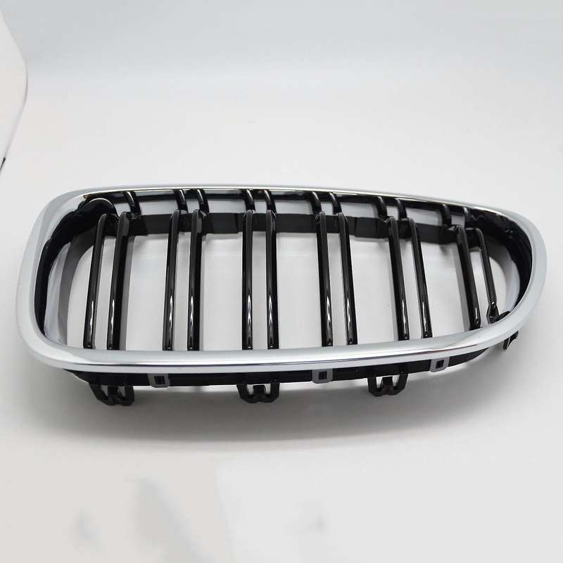 Silver + black Dual Fin Front Grille Grill Hood Nose for F10 F11 5 2010-2015