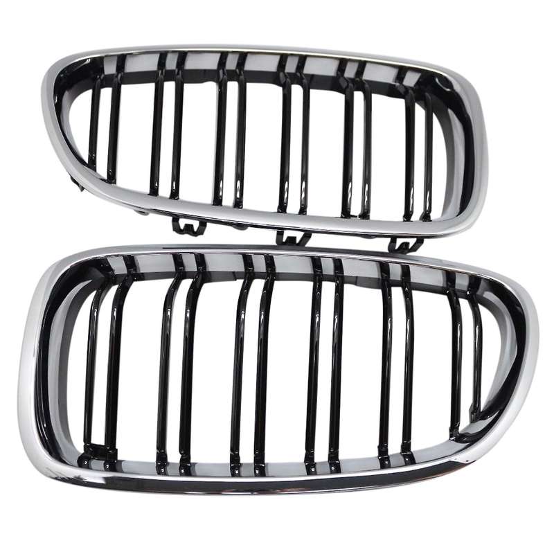Silver + black Dual Fin Front Grille Grill Hood Nose for F10 F11 5 2010-2015