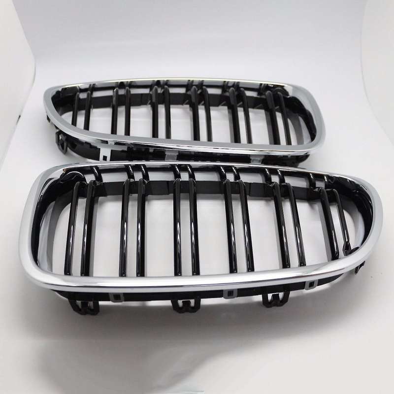 Silver + black Dual Fin Front Grille Grill Hood Nose for F10 F11 5 2010-2015