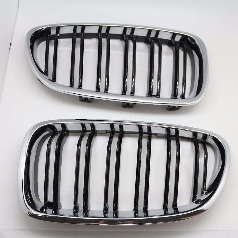Silver + black Dual Fin Front Grille Grill Hood Nose for F10 F11 5 2010-2015