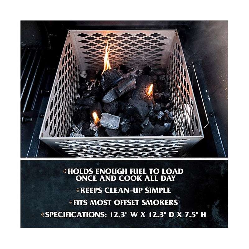 Silver 5279338p04 Stainless Steel Offset Smoker Charcoal Firebox Basket, Silver Charcoal Basket, Fir