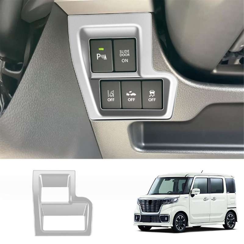 Silver Car Front Left Multifunction Button Frame Panel Trim Frame Cover Sticker for Spacia 2017-202