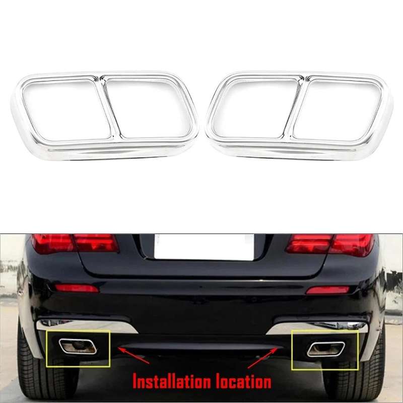 Silver Car Tail Muffler Exhaust Pipe Output Cover Decor Trim for F01 7 Series 730i 740i 750i 760i 2