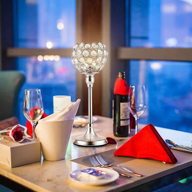 Silver Crystal Candle Holder for Wedding Centerpiece Candlestick Holder Fireplace Candelabra Home De