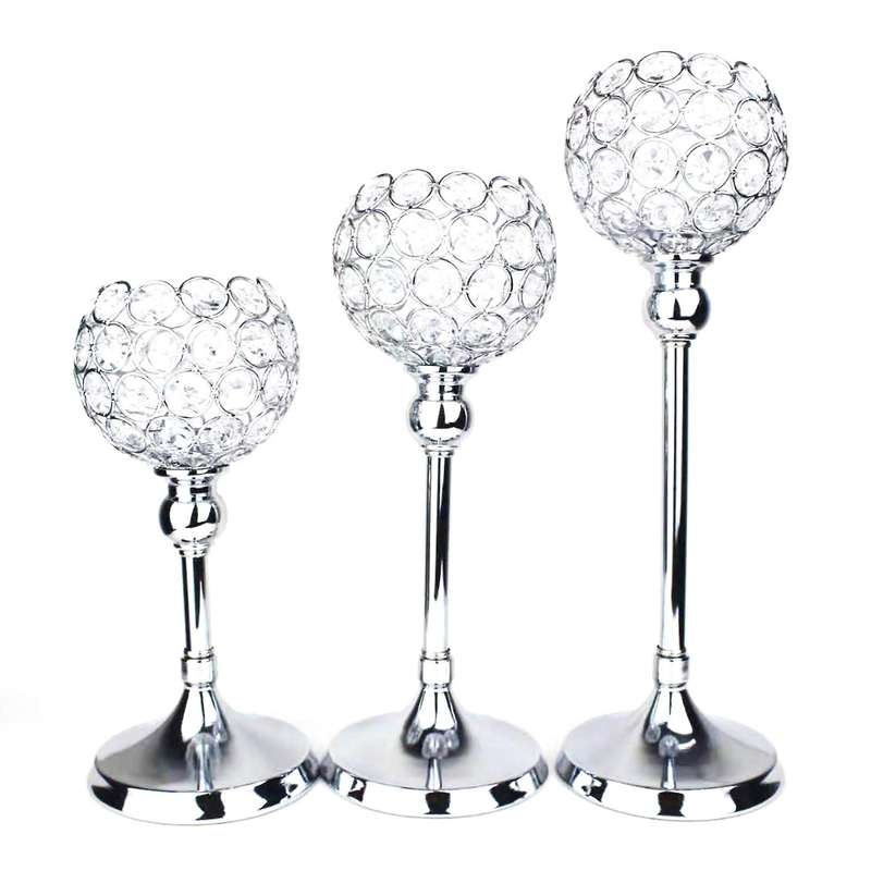 Silver Crystal Candle Holder for Wedding Centerpiece Candlestick Holder Fireplace Candelabra Home De