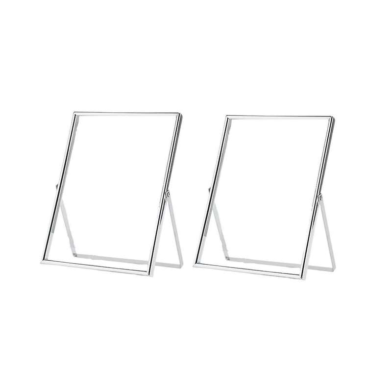 Silver Floating Picture Frame Set Of 2, Gift Metal Glass Photo Frames, for Tabletop Display Vertical