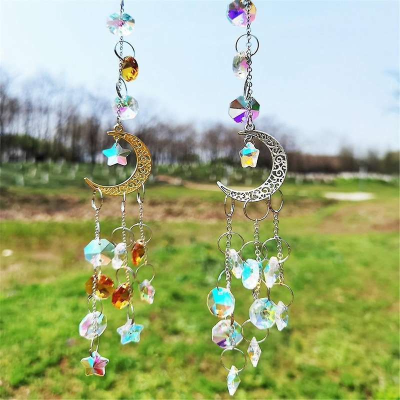 Silver Moon Pentagram Window Decoration Crystal Pendant Sunshine Catcher
