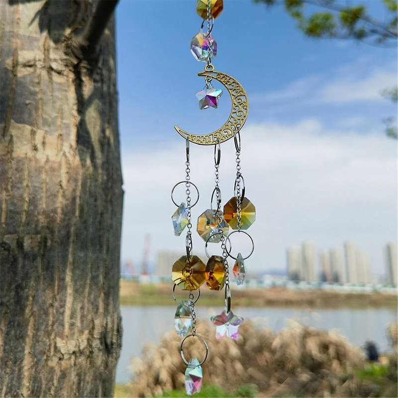 Silver Moon Pentagram Window Decoration Crystal Pendant Sunshine Catcher