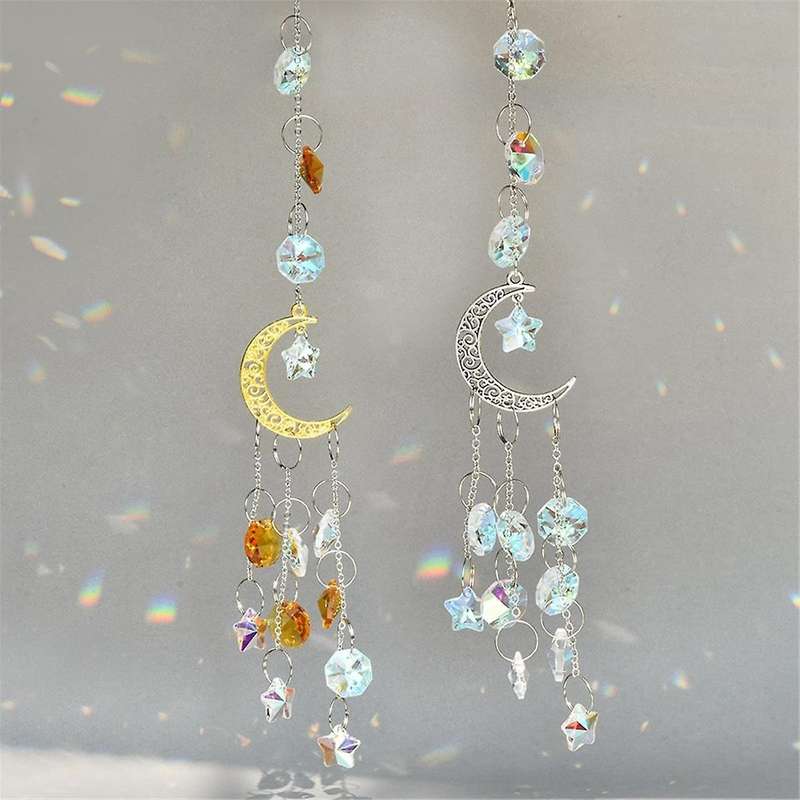 Silver Moon Pentagram Window Decoration Crystal Pendant Sunshine Catcher