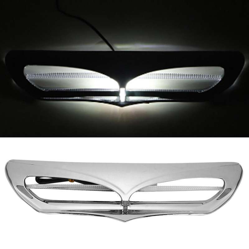 Silver Motorcycle Vent Trim with LED Lights Cover for Touring Glide Street Glide Ultra 2014-Up