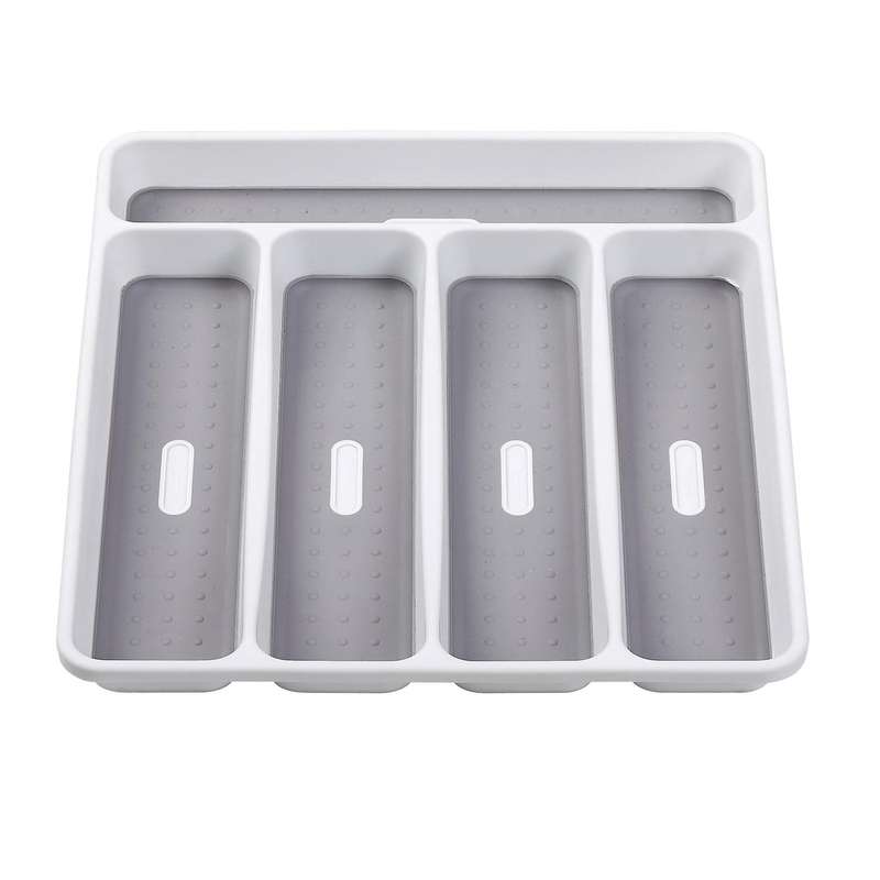 Silverware Tray for Drawer, Plastic Cutlery Tray Kitchen Drawer Organizer, 5 Compartment Flatware Cu