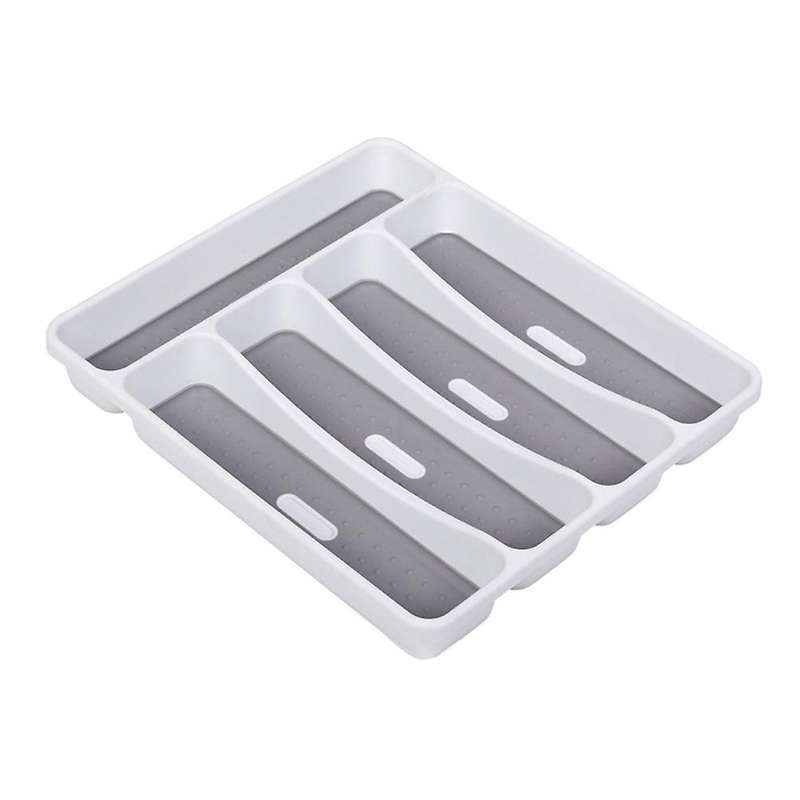 Silverware Tray for Drawer, Plastic Cutlery Tray Kitchen Drawer Organizer, 5 Compartment Flatware Cu
