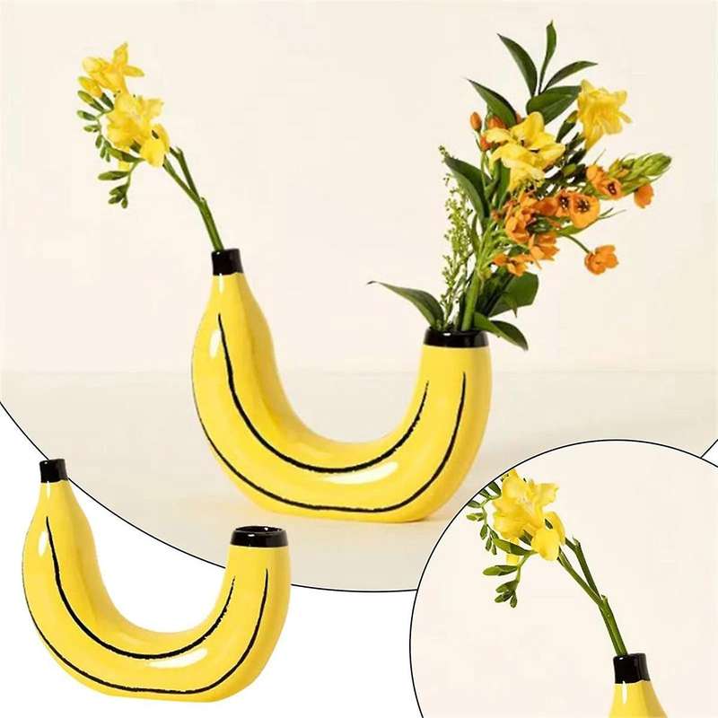 Simple Banana Vase Flower Arrangement Living Room Dining Room Decoration Ornaments Resin Artifact Pl
