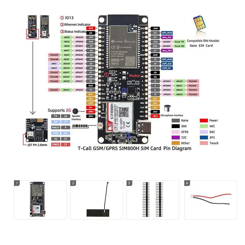 Sim800h Wireless Module -call&pmu Mcu32 Module with Gprs Antenna Sim800h-4mb-q336