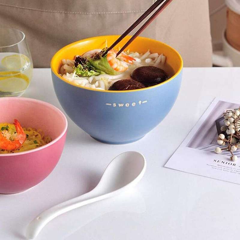 Simple Ceramic Rice Bowl Matte Color Glazed Instant Noodle Bowl Round Salad Bowl Breakfast Bowl