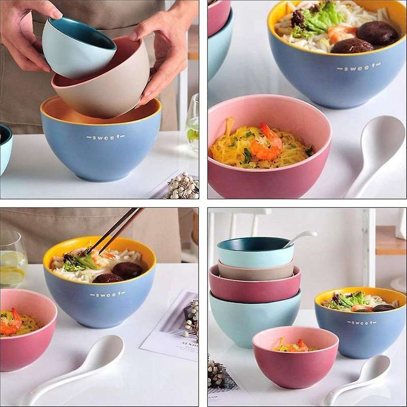 Simple Ceramic Rice Bowl Matte Color Glazed Instant Noodle Bowl Round Salad Bowl Breakfast Bowl