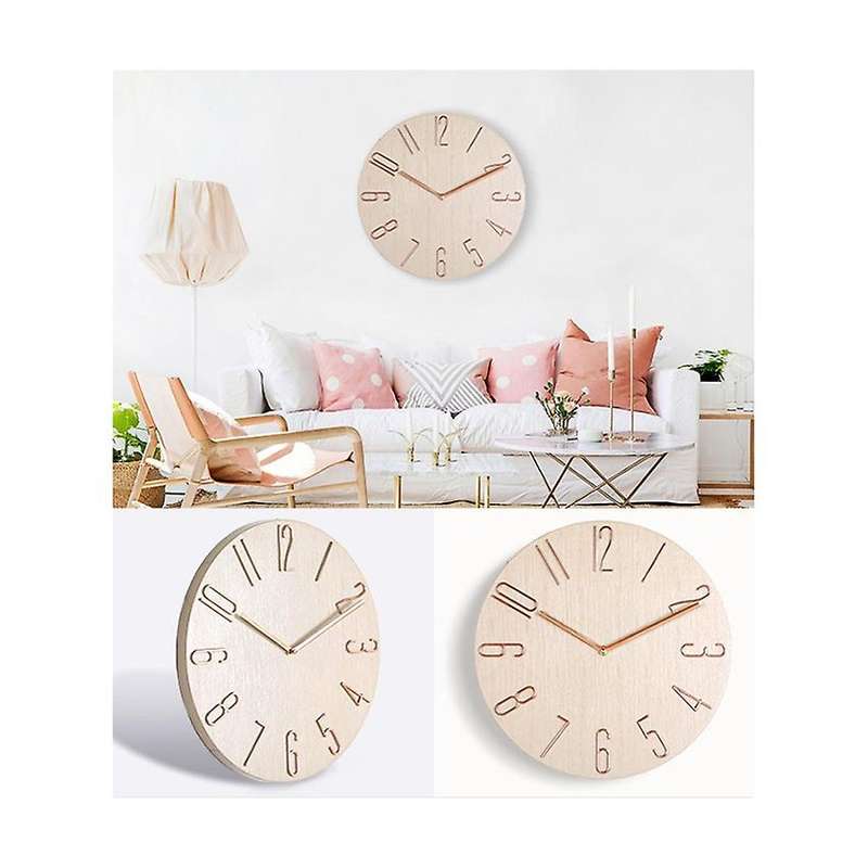 Simple Wall Clock 12 Inch Living Room Home Wall Clock Clock Watch Bedroom Wall Clock-Beige