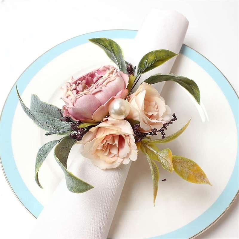 Simulated Flower Napkin Ring Rose Flower Napkin Ring Cloth Art Western Dinner Napkin Button
