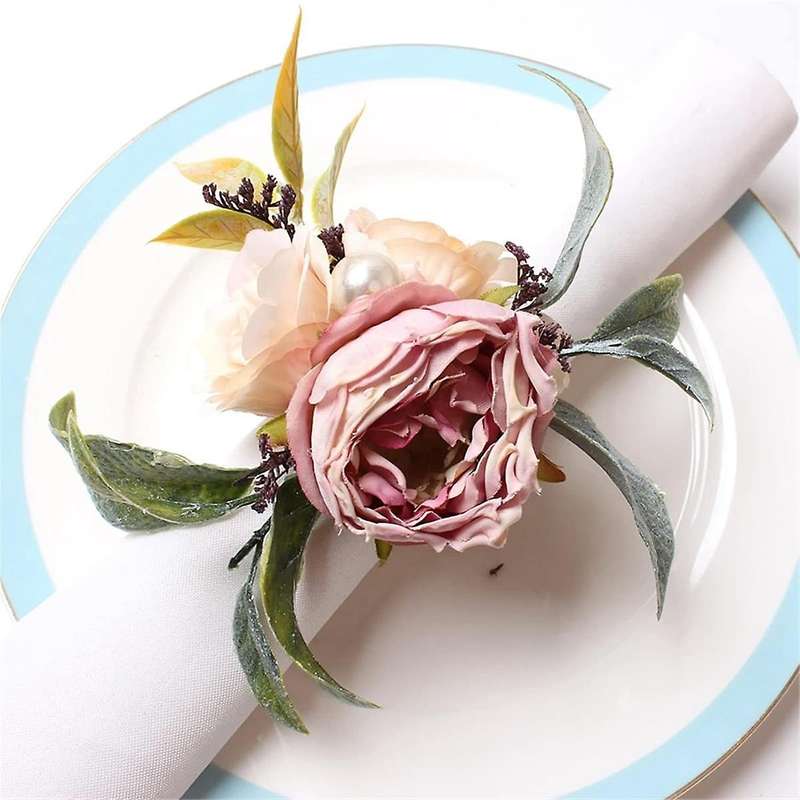 Simulated Flower Napkin Ring Rose Flower Napkin Ring Cloth Art Western Dinner Napkin Button