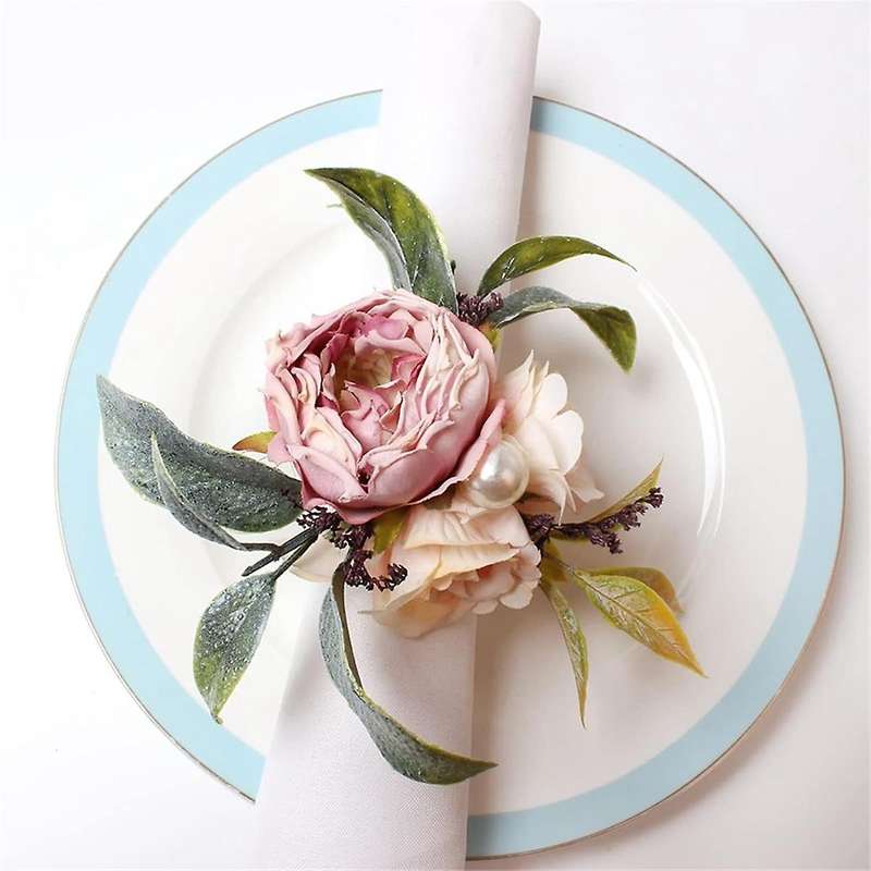 Simulated Flower Napkin Ring Rose Flower Napkin Ring Cloth Art Western Dinner Napkin Button