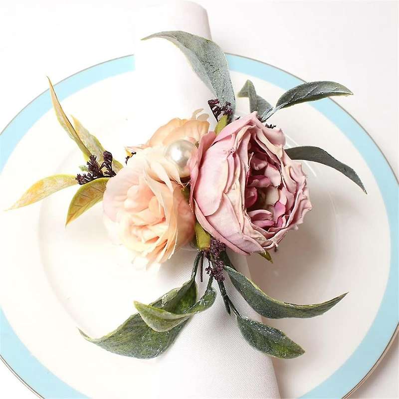 Simulated Flower Napkin Ring Rose Flower Napkin Ring Cloth Art Western Dinner Napkin Button