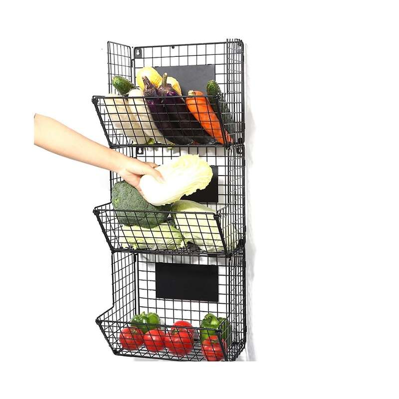 Simple Wrought Iron Fruit Basket Multi-layer Diagonal Blue Shelf Living Room Storage Black Grid Rack
