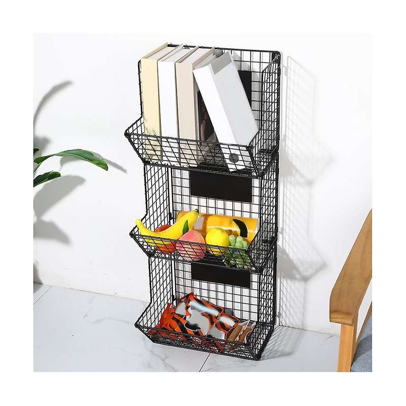 Simple Wrought Iron Fruit Basket Multi-layer Diagonal Blue Shelf Living Room Storage Black Grid Rack