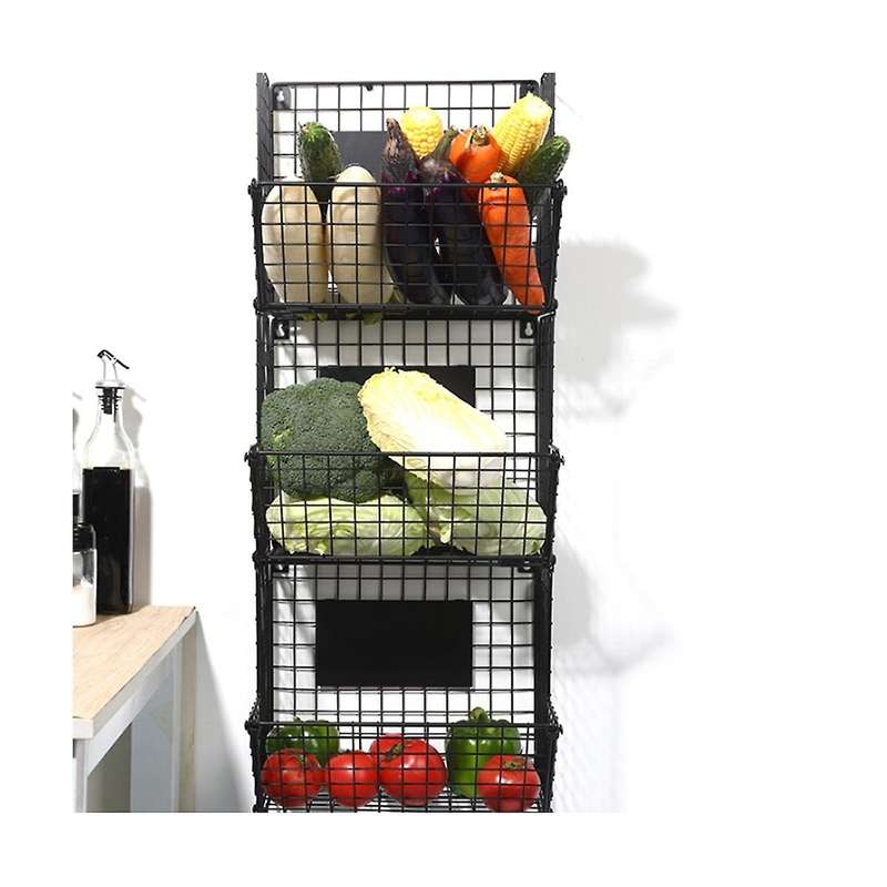 Simple Wrought Iron Fruit Basket Multi-layer Diagonal Blue Shelf Living Room Storage Black Grid Rack