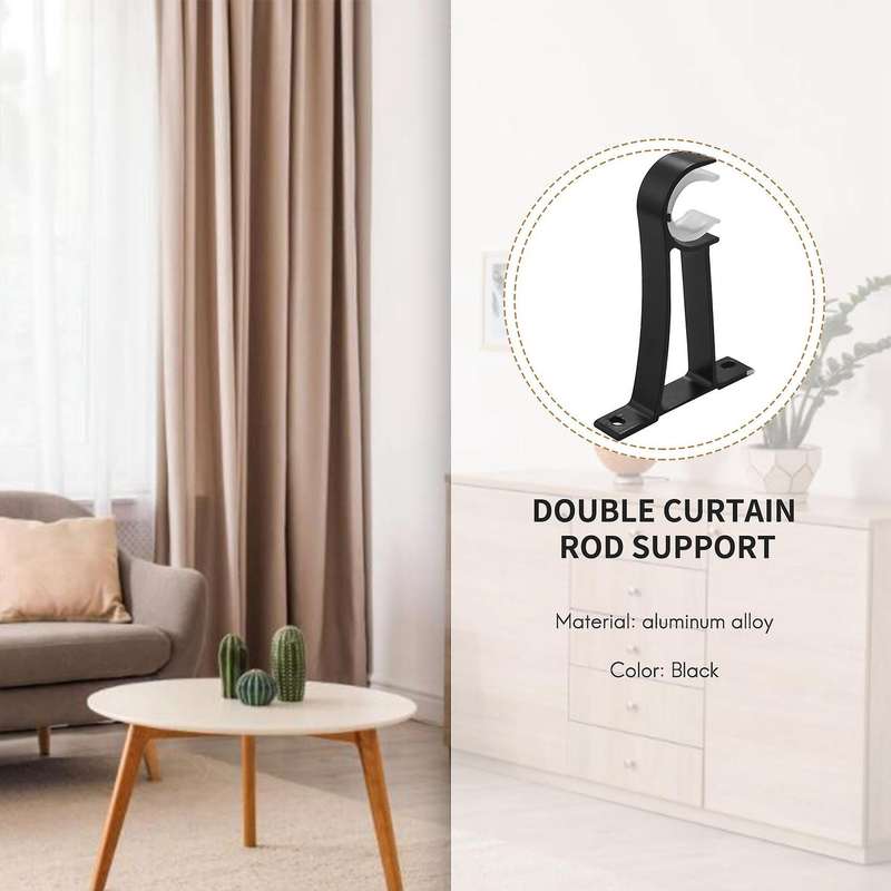 Single Curtain Rod Brackets for Drapery Rod Aluminum Alloy Heavy Duty Curtain Rod Holders (black) 6