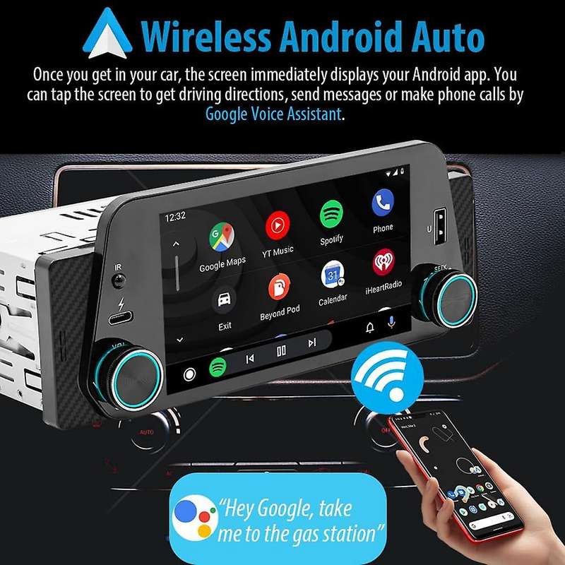 Single Din Car Stereo with Wireless CarPlay/Android Auto, Touchscreen Radio, Bluetooth, Backup Camer