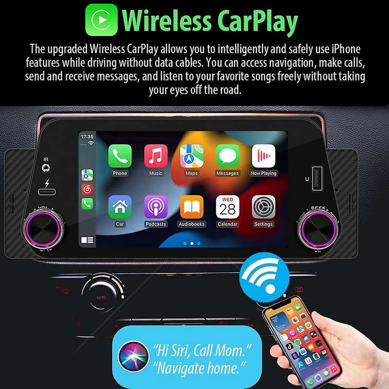 Single Din Car Stereo with Wireless CarPlay/Android Auto, Touchscreen Radio, Bluetooth, Backup Camer
