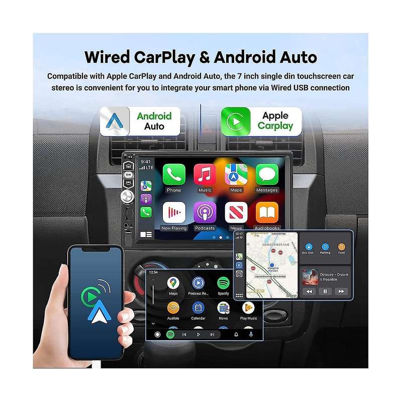 Single Din Car Stereo Carplay Android Auto, 7 Inch Touch Screen Radio, Mirror Link/bluetooth/fm Rad