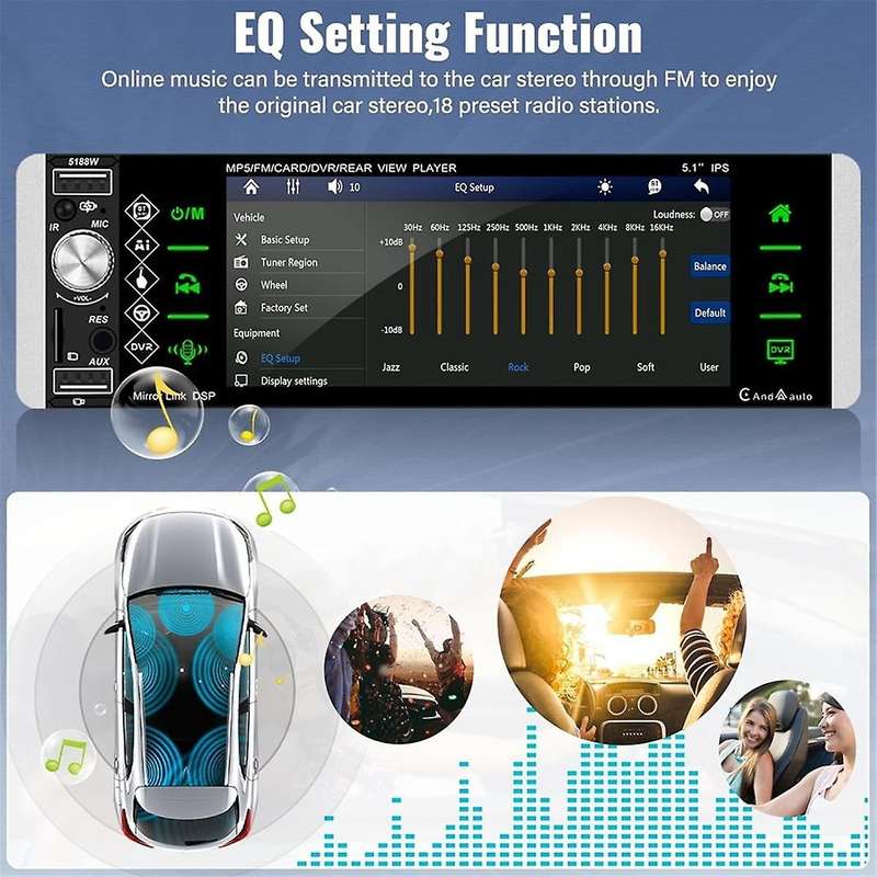Single Din Touchscreen Car Stereo Wireless CarPlay Android Auto, 5.1 Inch Car Radio Bluetooth FM SWC