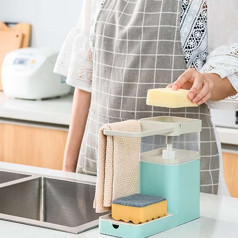 Sink Storage Rack,with Manual Press Cleaning Liquid Dispenser &Towel Sponges Drainer Drying Rack,Ki