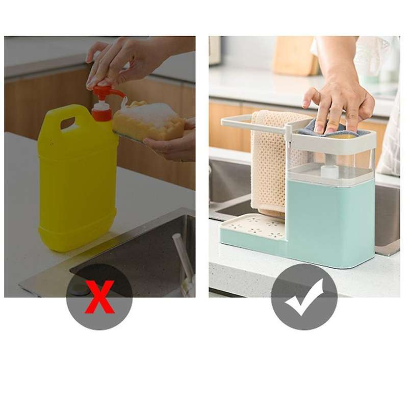 Sink Storage Rack,with Manual Press Cleaning Liquid Dispenser &Towel Sponges Drainer Drying Rack,Ki