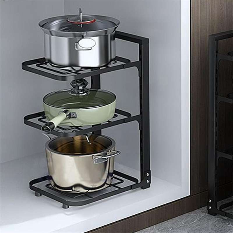 Sink Shelf Pot Rack Under Cabinet Storage Organizer 3-layer Frying Pan Rice Cooker Holder Home Kitch