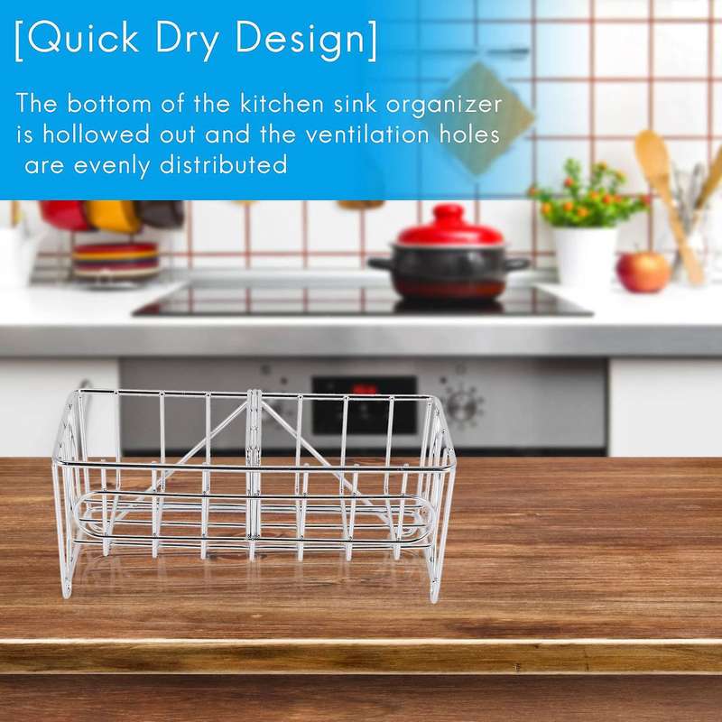 Sink Organizer Countertop Sponge Brush Soap Holder with Drain Pan Stainless Steel for Kitchen