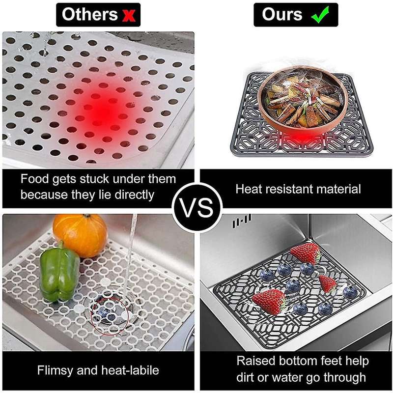 Sink Mat Kitchen Sink Protector Compatible Bottom,Silicone Grey Non-Slip