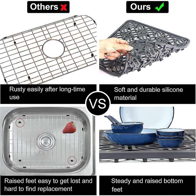 Sink Mat Kitchen Sink Protector Compatible Bottom,Silicone Grey Non-Slip