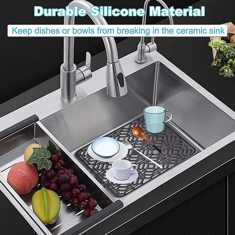 Sink Mat Kitchen Sink Protector Compatible Bottom,Silicone Grey Non-Slip