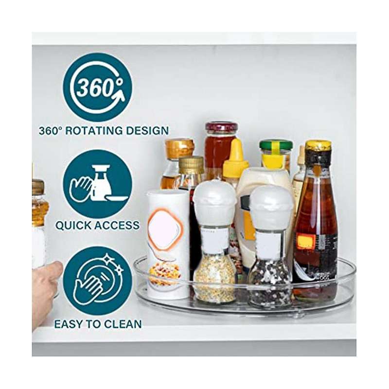 Size 2-pack Rotating Cabinet Organizer Transparent Plastic Pet Turntable Storage Rack Spice Cosmeti