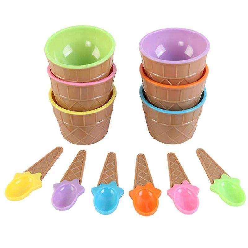 Six Colors / Set of Ice Cream Bowls with a Spoon Is a Wonderful Gift for Children Dessert Ice Cream