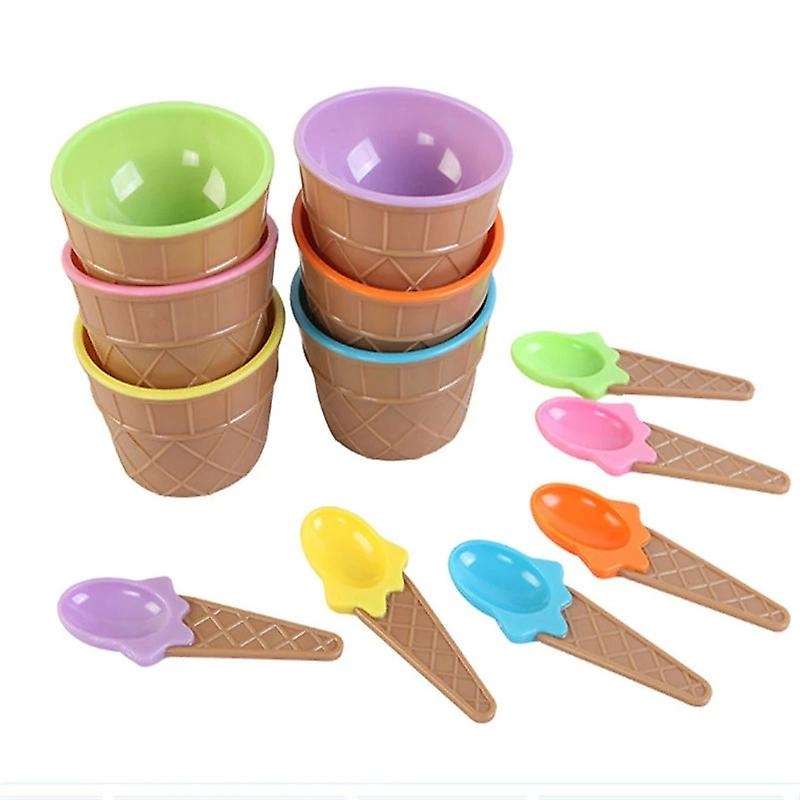 Six Colors / Set of Ice Cream Bowls with a Spoon Is a Wonderful Gift for Children Dessert Ice Cream