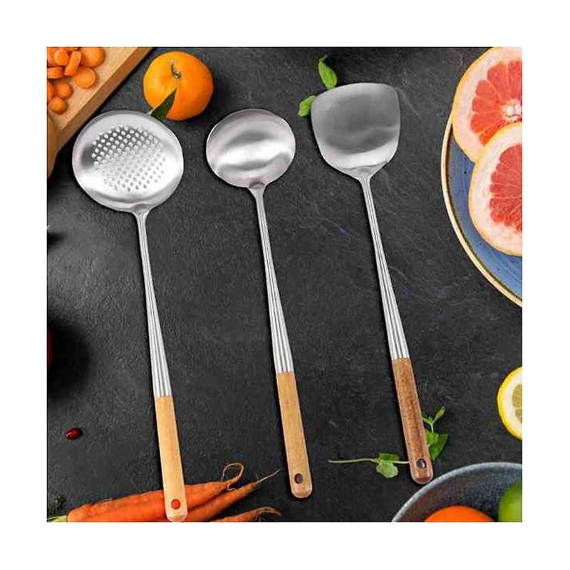 Skimmer Ladle, 17inches Spatula for Wok, Stainless Steel Colander