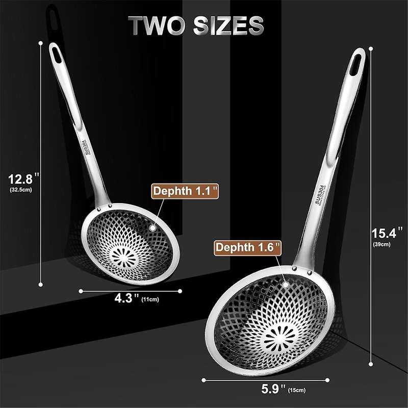Skimmer Spoon,304 Stainless Steel Strainer Spoons, Metal Cooking Skimmer Deep Fryer Scoop,Dia 4.3 &
