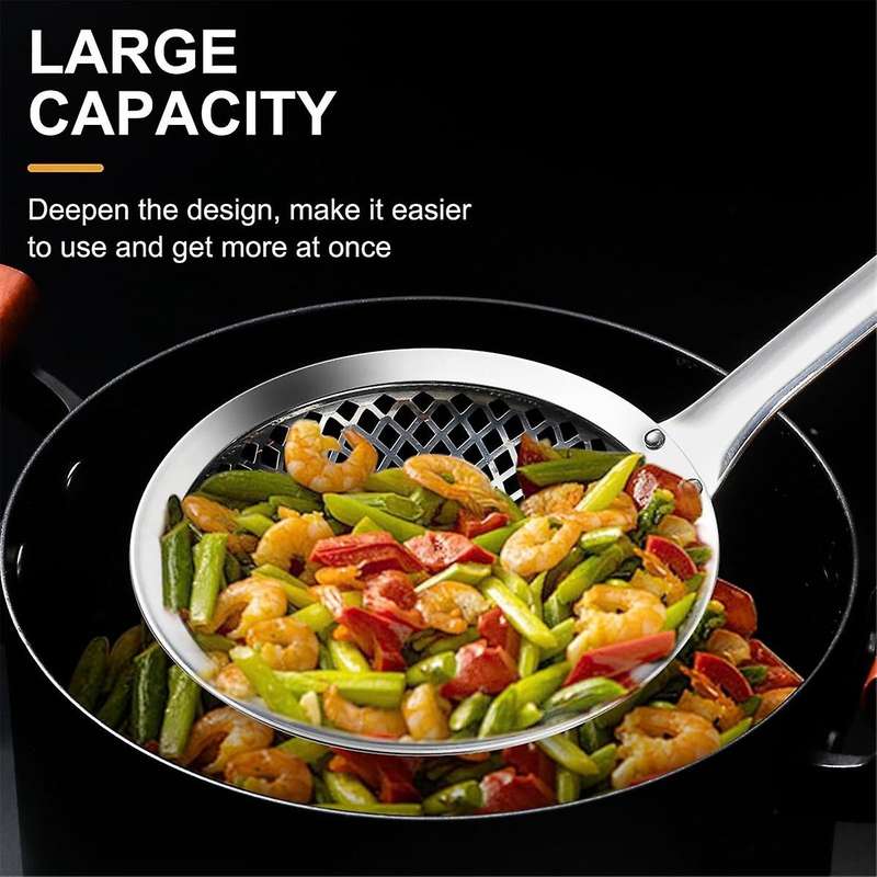 Skimmer Spoon,304 Stainless Steel Strainer Spoons, Metal Cooking Skimmer Deep Fryer Scoop,Dia 4.3 &