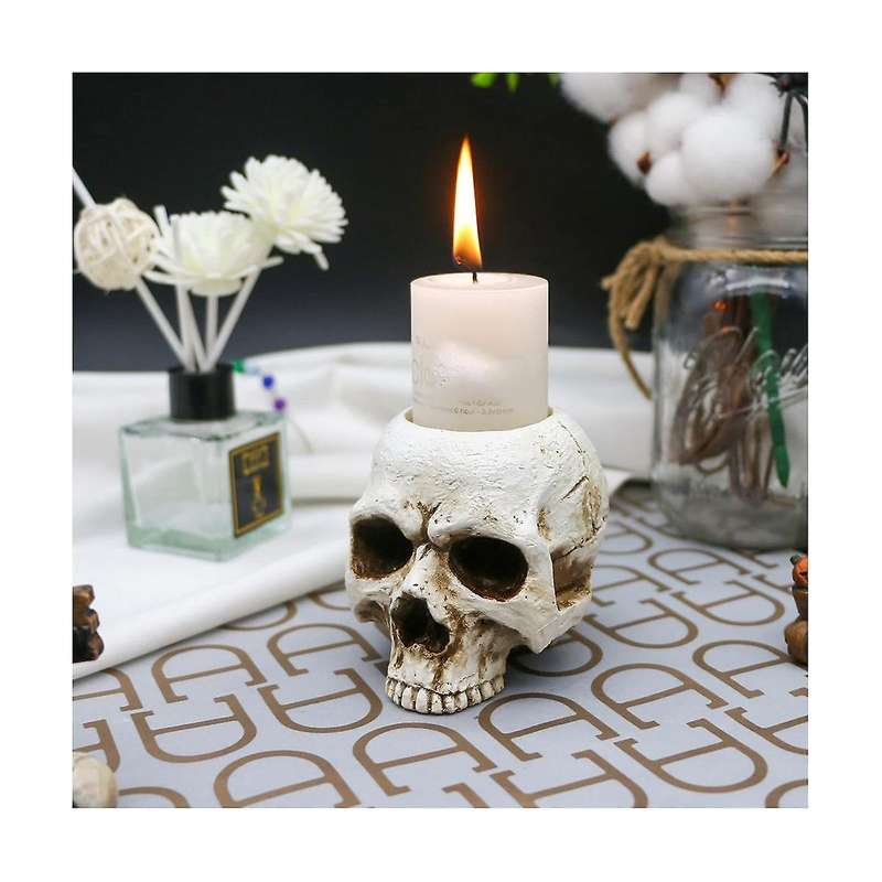 Skull Candle Holder-Gothic Shed Tears Human Skull Candle Holder Novelty Skull Bone Candlestick Hallo