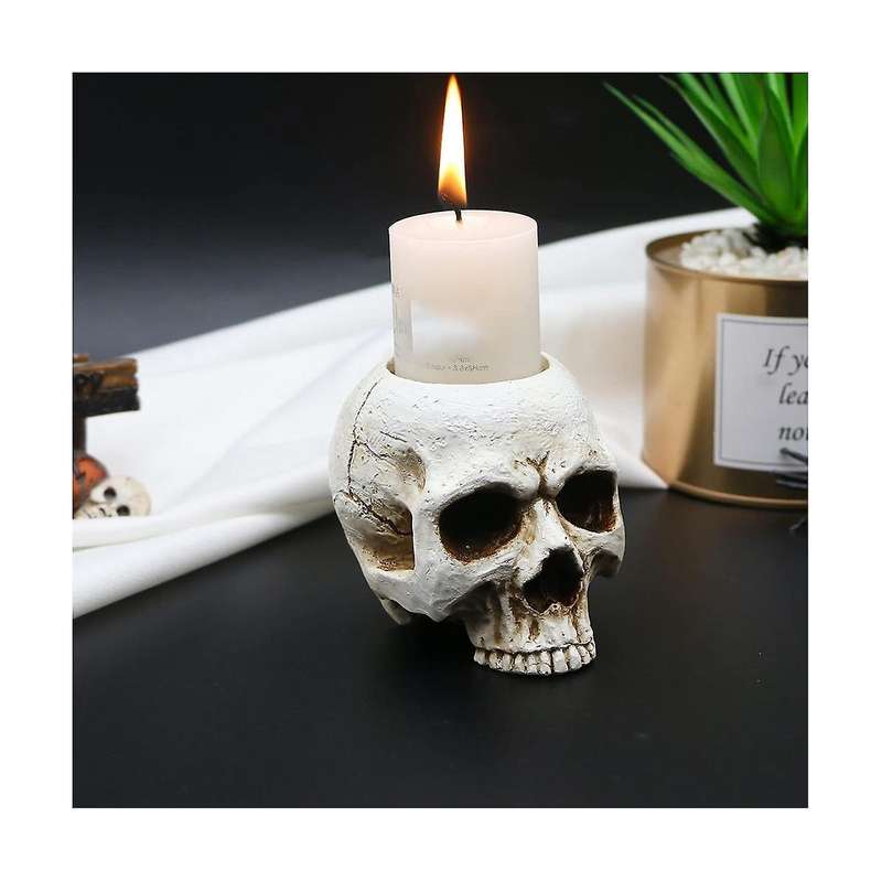 Skull Candle Holder-Gothic Shed Tears Human Skull Candle Holder Novelty Skull Bone Candlestick Hallo