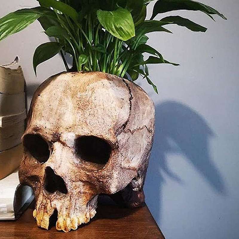 Skull Flower Pot Indoor and Outdoor Resin Flower Pot Halloween Party Human Skull Flower Pot Containe